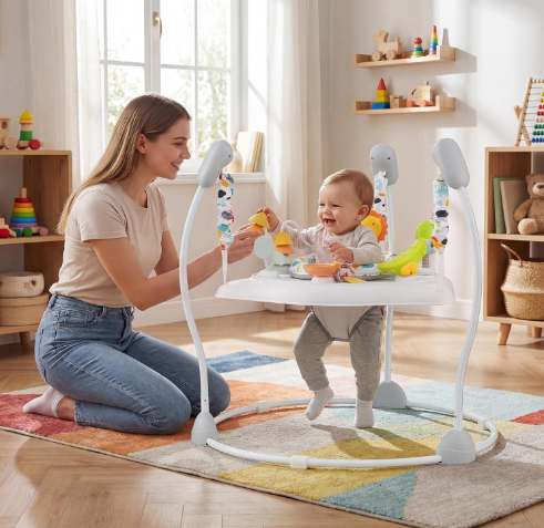 Baby Activity Center Jumper & Bouncer with Music – 360° Rotating Seat, 3 Adjustable Heights & Interactive Play Station