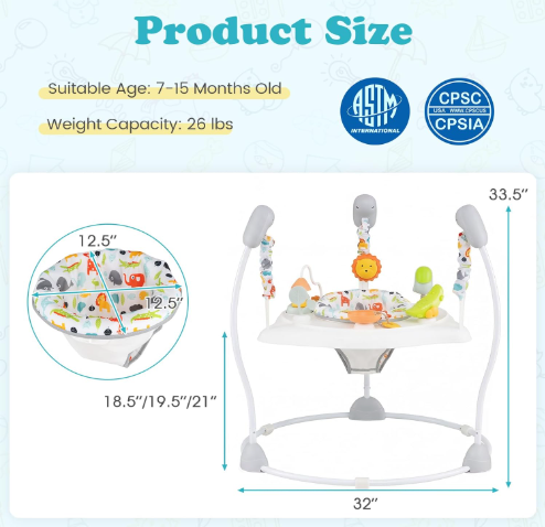 Baby Activity Center Jumper & Bouncer with Music – 360° Rotating Seat, 3 Adjustable Heights & Interactive Play Station