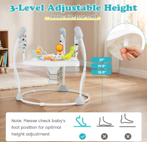 Baby Activity Center Jumper & Bouncer with Music – 360° Rotating Seat, 3 Adjustable Heights & Interactive Play Station