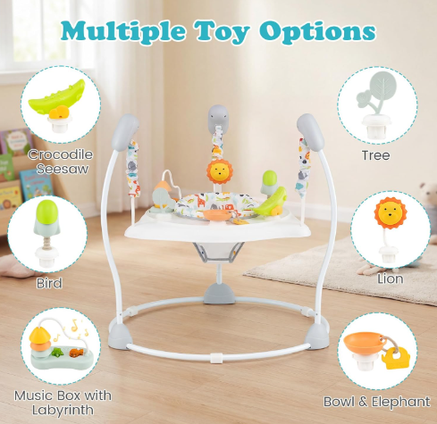 Baby Activity Center Jumper & Bouncer with Music – 360° Rotating Seat, 3 Adjustable Heights & Interactive Play Station