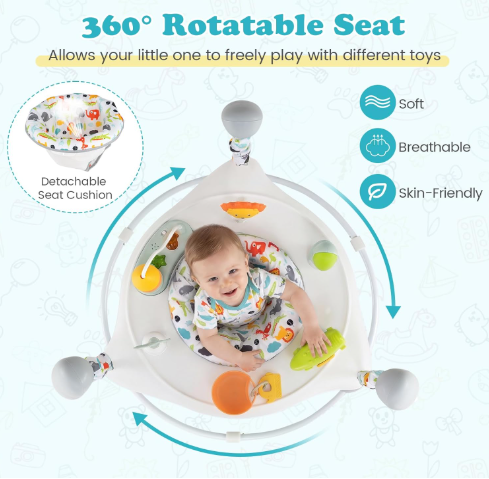 Baby Activity Center Jumper & Bouncer with Music – 360° Rotating Seat, 3 Adjustable Heights & Interactive Play Station