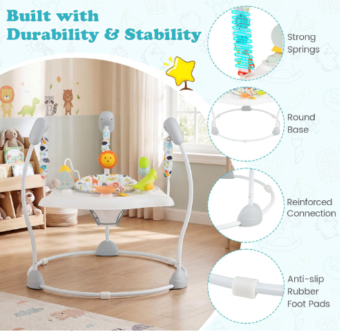 Baby Activity Center Jumper & Bouncer with Music – 360° Rotating Seat, 3 Adjustable Heights & Interactive Play Station