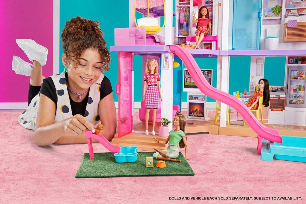 Barbie Dreamhouse 3-Story Dollhouse Playset – 3.75-ft Tall with Pool, Slide, Elevator, Party Room, Puppy Play Area, Lights & Sounds