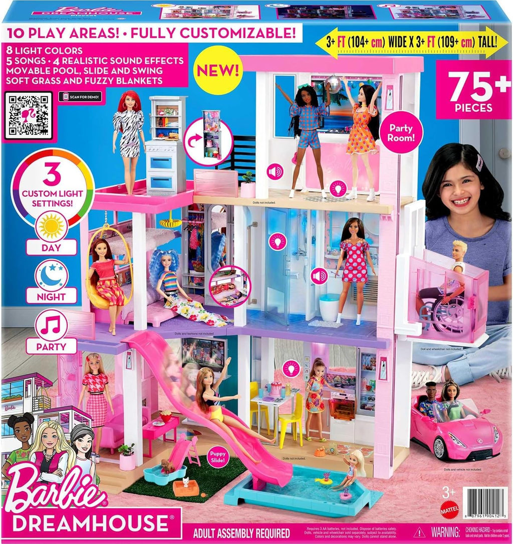 Barbie Dreamhouse 3-Story Dollhouse Playset – 3.75-ft Tall with Pool, Slide, Elevator, Party Room, Puppy Play Area, Lights & Sounds