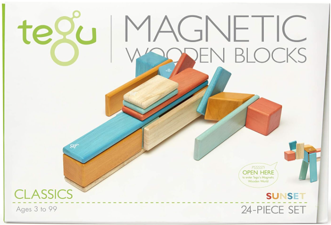 24-Piece Classic Magnetic Wooden Block Building Toy Set – Colorful STEM Montessori Educational Toy for Kids