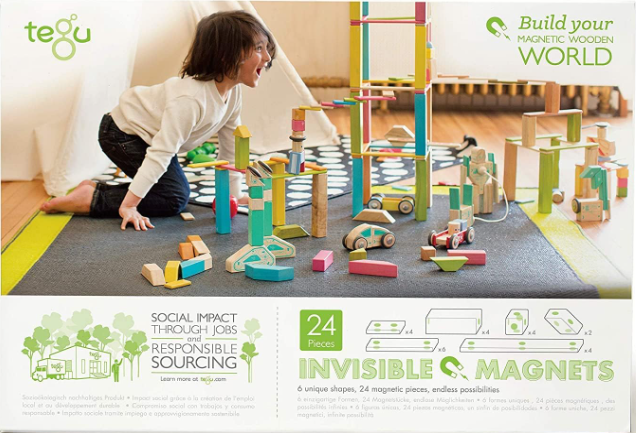 24-Piece Classic Magnetic Wooden Block Building Toy Set – Colorful STEM Montessori Educational Toy for Kids