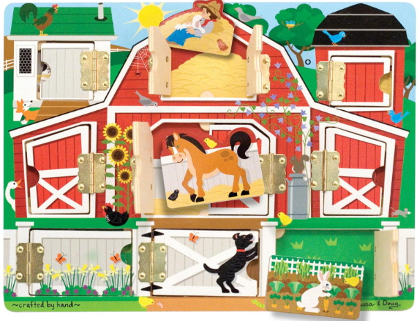 Hide and Seek Farm Wooden Activity Board with Barnyard Animal Magnets – Montessori Learning Toy for Kids