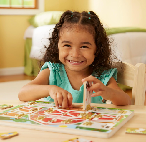Hide and Seek Farm Wooden Activity Board with Barnyard Animal Magnets – Montessori Learning Toy for Kids