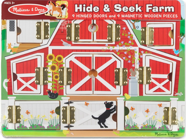 Hide and Seek Farm Wooden Activity Board with Barnyard Animal Magnets – Montessori Learning Toy for Kids