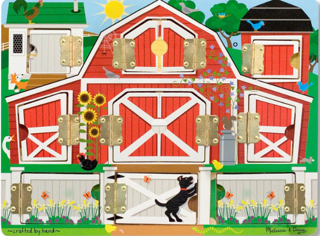 Hide and Seek Farm Wooden Activity Board with Barnyard Animal Magnets – Montessori Learning Toy for Kids