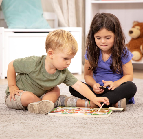 Hide and Seek Farm Wooden Activity Board with Barnyard Animal Magnets – Montessori Learning Toy for Kids
