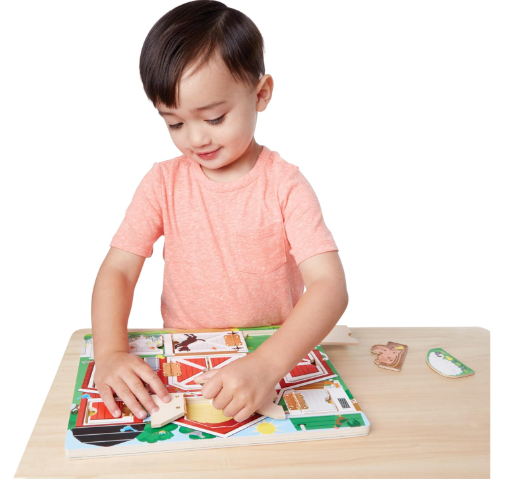 Hide and Seek Farm Wooden Activity Board with Barnyard Animal Magnets – Montessori Learning Toy for Kids
