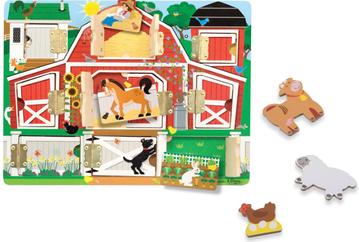 Hide and Seek Farm Wooden Activity Board with Barnyard Animal Magnets – Montessori Learning Toy for Kids