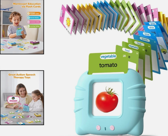 Talking Flash Cards for Toddlers – 224 Montessori Words Language Learning Cards with Audio for Speech & Early Education