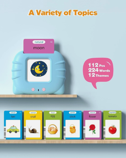 Talking Flash Cards for Toddlers – 224 Montessori Words Language Learning Cards with Audio for Speech & Early Education