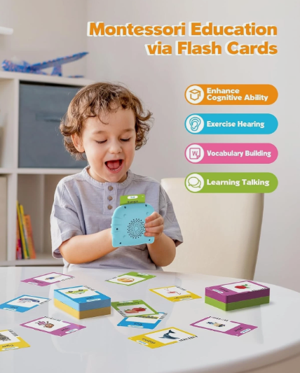 Talking Flash Cards for Toddlers – 224 Montessori Words Language Learning Cards with Audio for Speech & Early Education