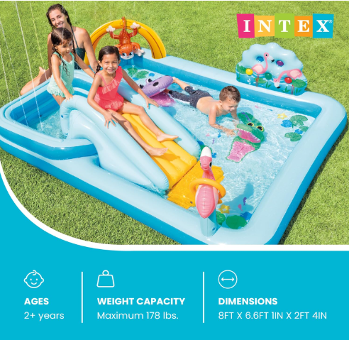 96" x 78" x 28" Inflatable Jungle Adventure Play Center Spray Kiddie Pool – Outdoor Water Play Pool for Kids