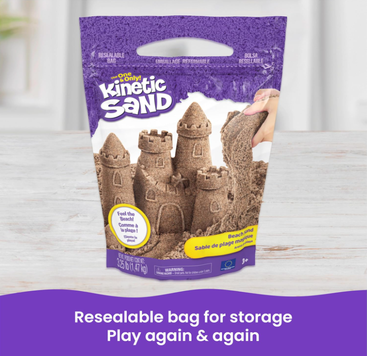 Kinetic Sand 3.25lb Beach Play Sand – Soft, Moldable, Mess-Free Sensory Sand for Kids