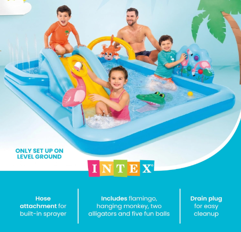 96" x 78" x 28" Inflatable Jungle Adventure Play Center Spray Kiddie Pool – Outdoor Water Play Pool for Kids