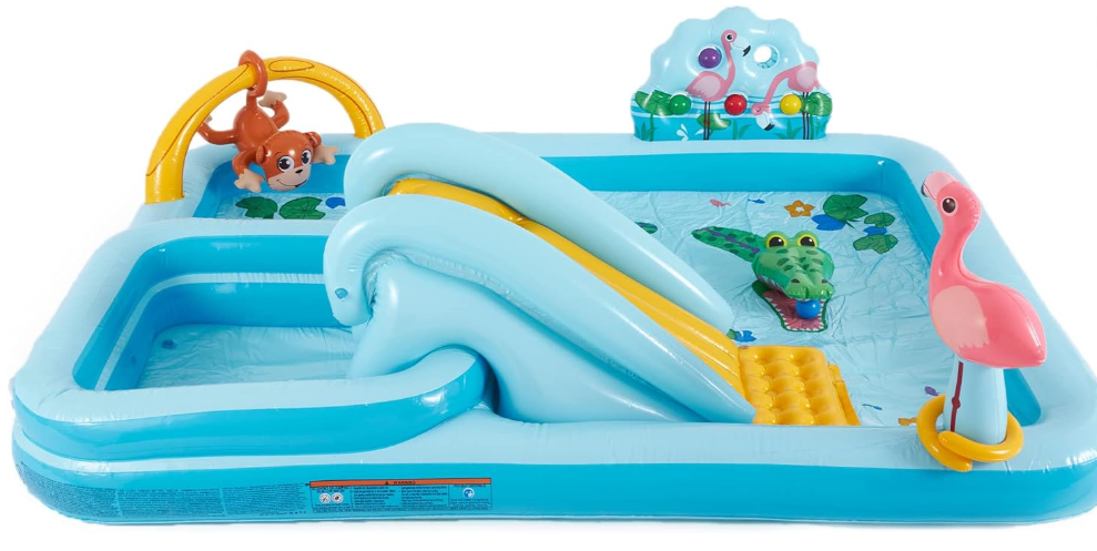 96" x 78" x 28" Inflatable Jungle Adventure Play Center Spray Kiddie Pool – Outdoor Water Play Pool for Kids