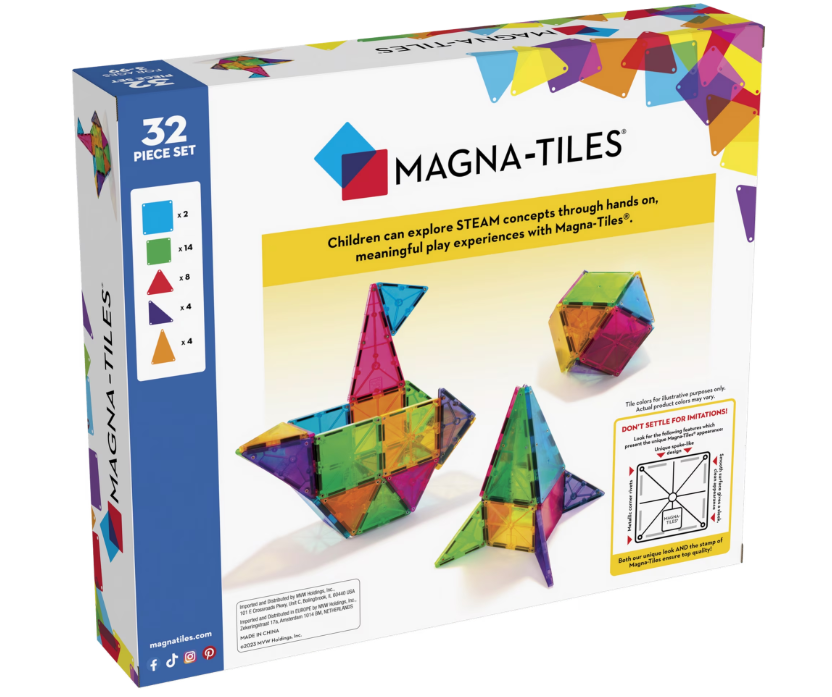32-Piece Clear Colors Set – Magnetic Building Tiles STEM Construction Toy for Kids