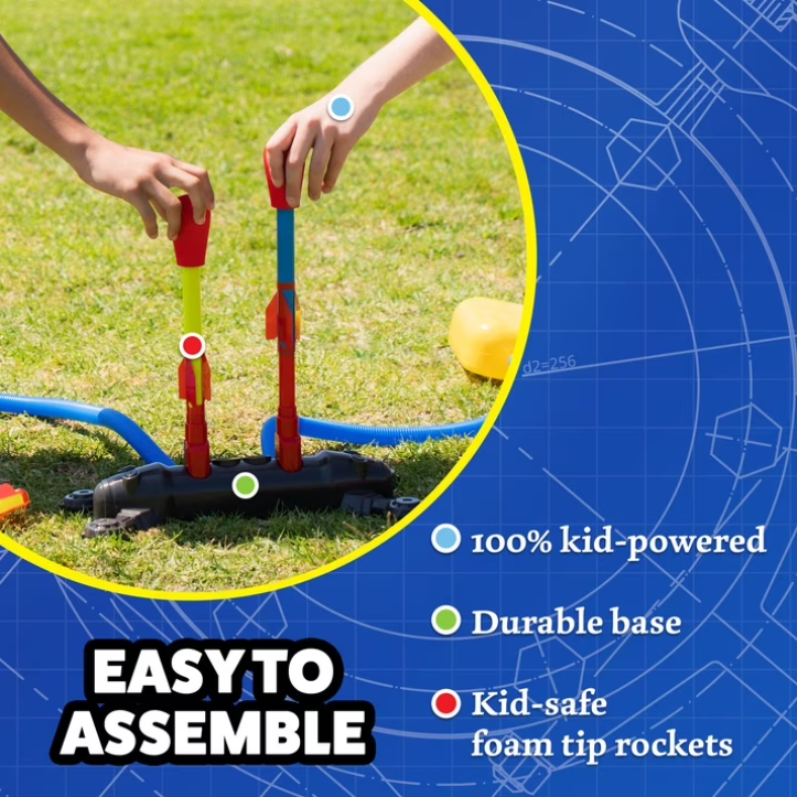 Stomp Rocket Dueling 4-Rocket Set – Air-Powered Outdoor Launcher Toy for Kids