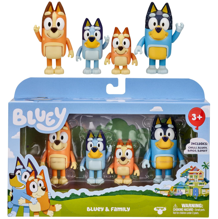 Bluey Family Figure 4-Pack – Collectible Bluey, Bingo, Bandit & Chilli Action Figures Set