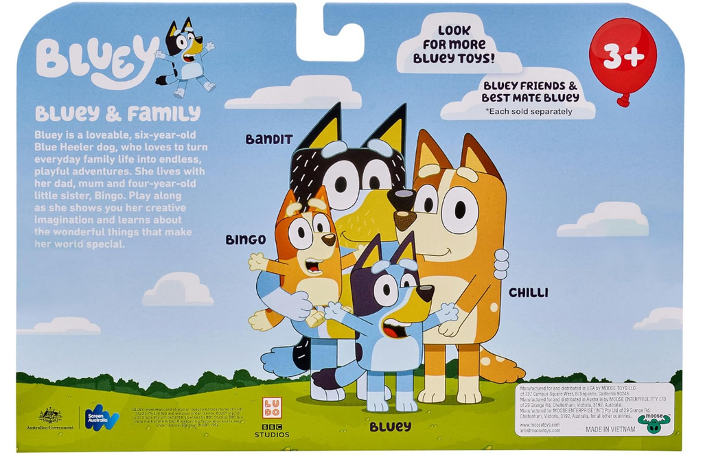 Bluey Family Figure 4-Pack – Collectible Bluey, Bingo, Bandit & Chilli Action Figures Set