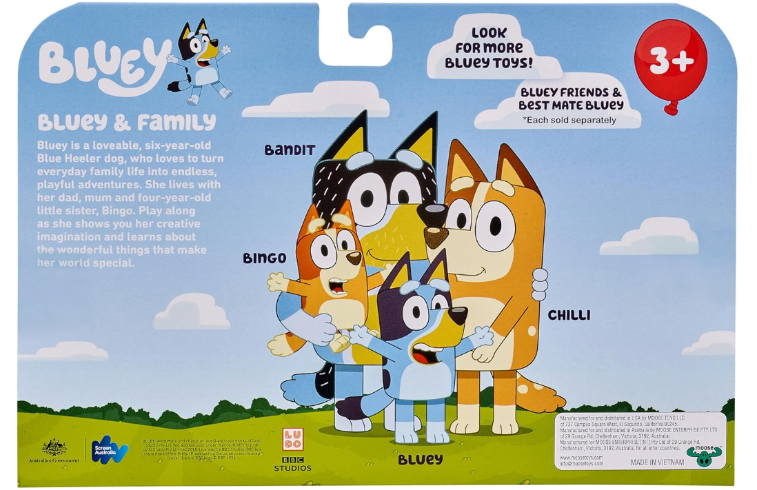 Bluey Family Figure 4-Pack – Collectible Bluey, Bingo, Bandit & Chilli Action Figures Set