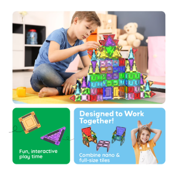 100PC Nano Magnetic Tiles Building Blocks Toy with Storage Case – STEM Educational Construction Set for Kids