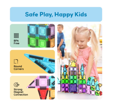 100PC Nano Magnetic Tiles Building Blocks Toy with Storage Case – STEM Educational Construction Set for Kids