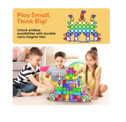 100PC Nano Magnetic Tiles Building Blocks Toy with Storage Case – STEM Educational Construction Set for Kids
