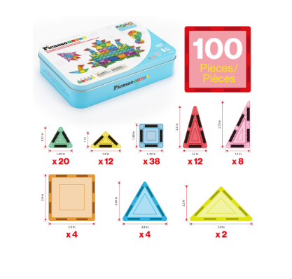 100PC Nano Magnetic Tiles Building Blocks Toy with Storage Case – STEM Educational Construction Set for Kids