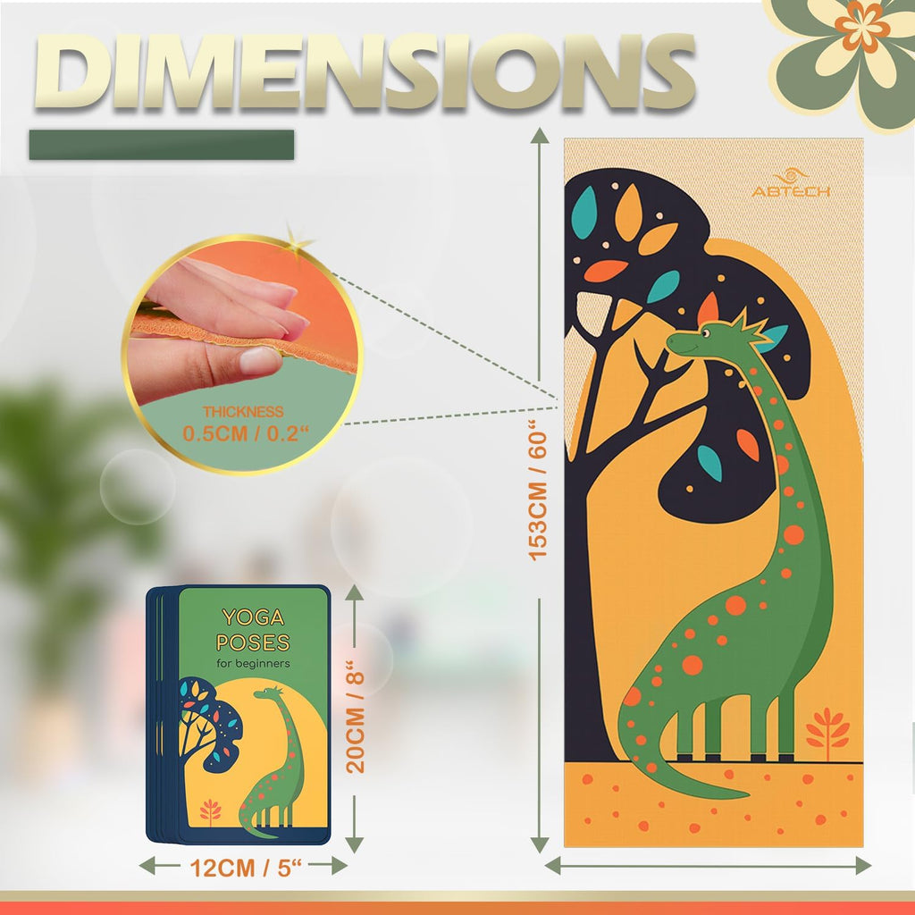 Kids Yoga Mat with 12 Yoga Cards – Fun Fitness & Mindfulness Exercise Set for Flexibility and Balance