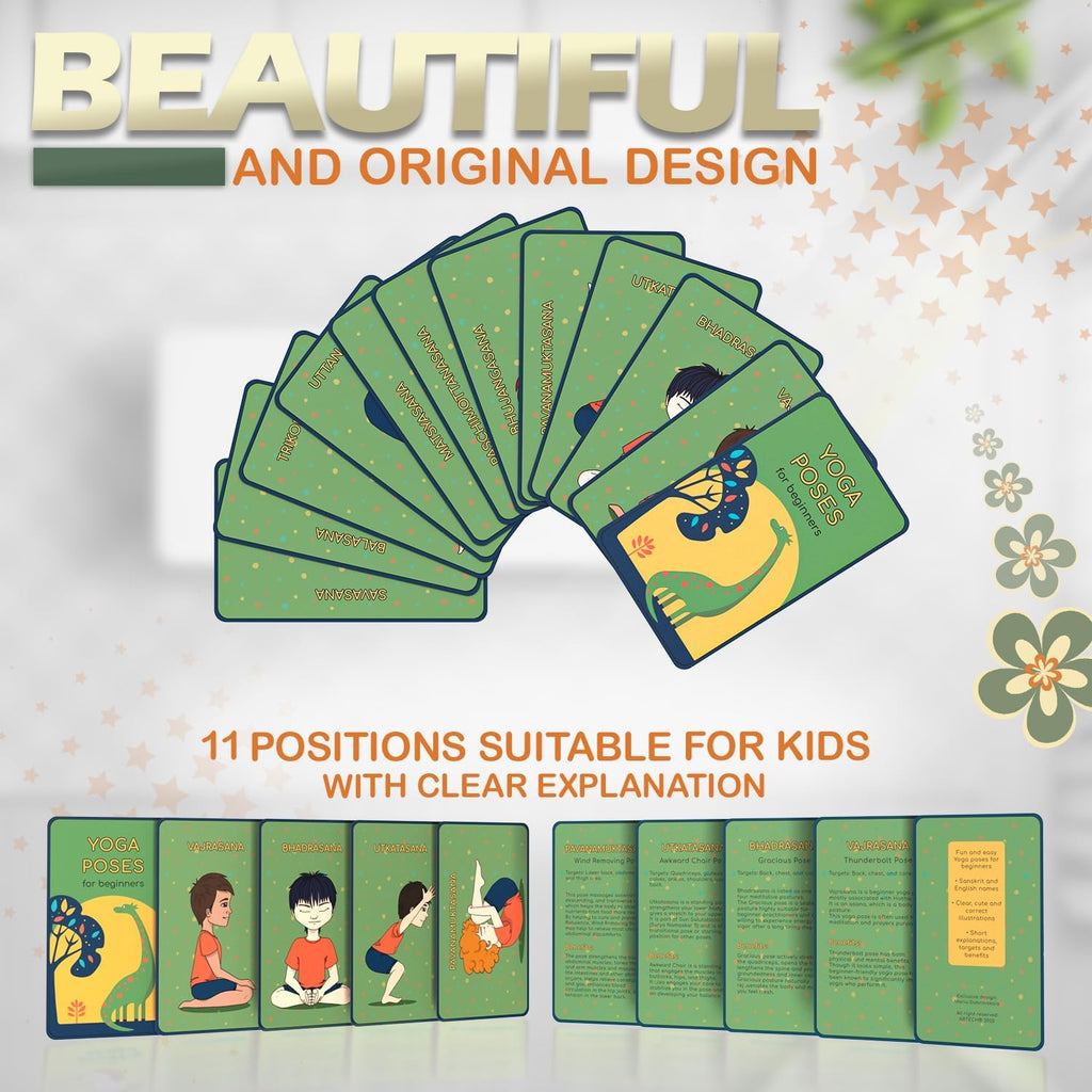Kids Yoga Mat with 12 Yoga Cards – Fun Fitness & Mindfulness Exercise Set for Flexibility and Balance