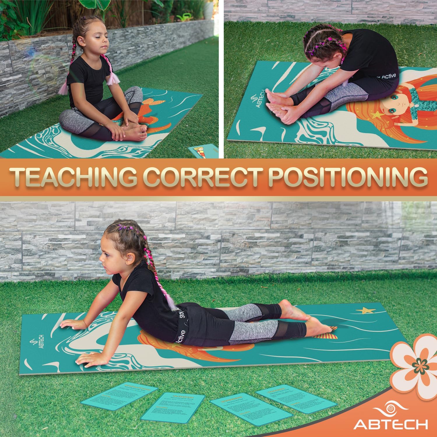 Kids Yoga Mat with 12 Yoga Cards – Fun Fitness & Mindfulness Exercise Set for Flexibility and Balance