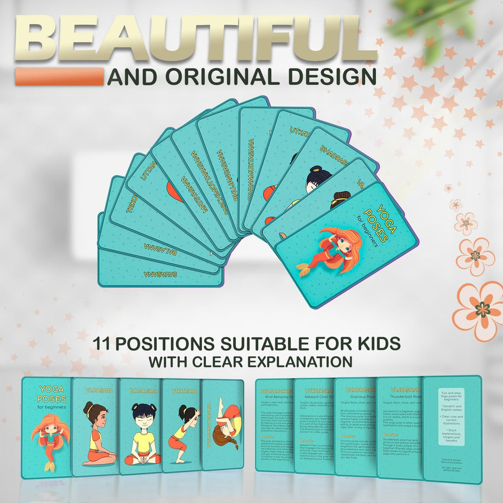 Kids Yoga Mat with 12 Yoga Cards – Fun Fitness & Mindfulness Exercise Set for Flexibility and Balance