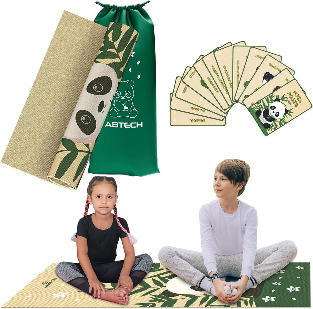 Kids Yoga Mat with 12 Yoga Cards – Fun Fitness & Mindfulness Exercise Set for Flexibility and Balance