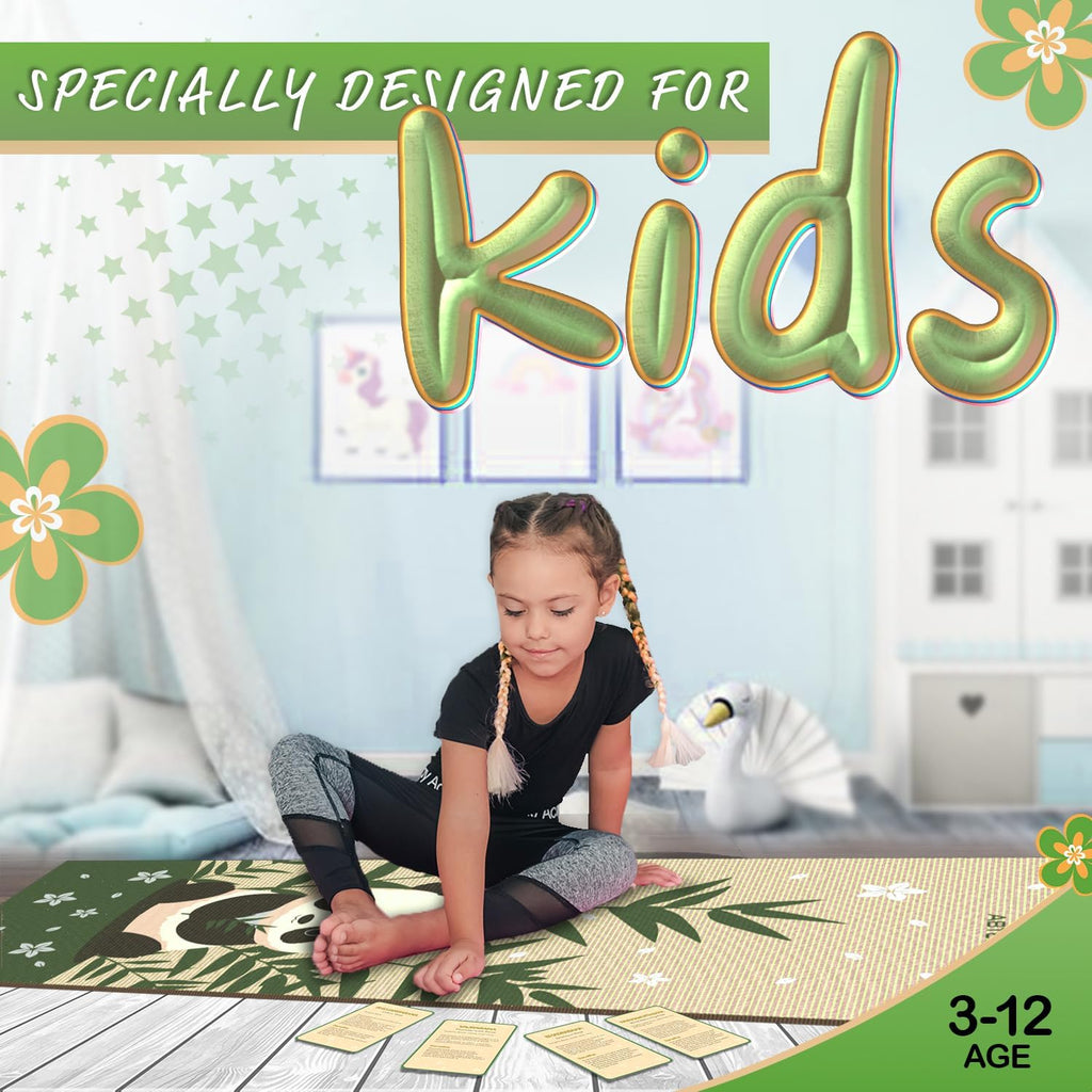 Kids Yoga Mat with 12 Yoga Cards – Fun Fitness & Mindfulness Exercise Set for Flexibility and Balance