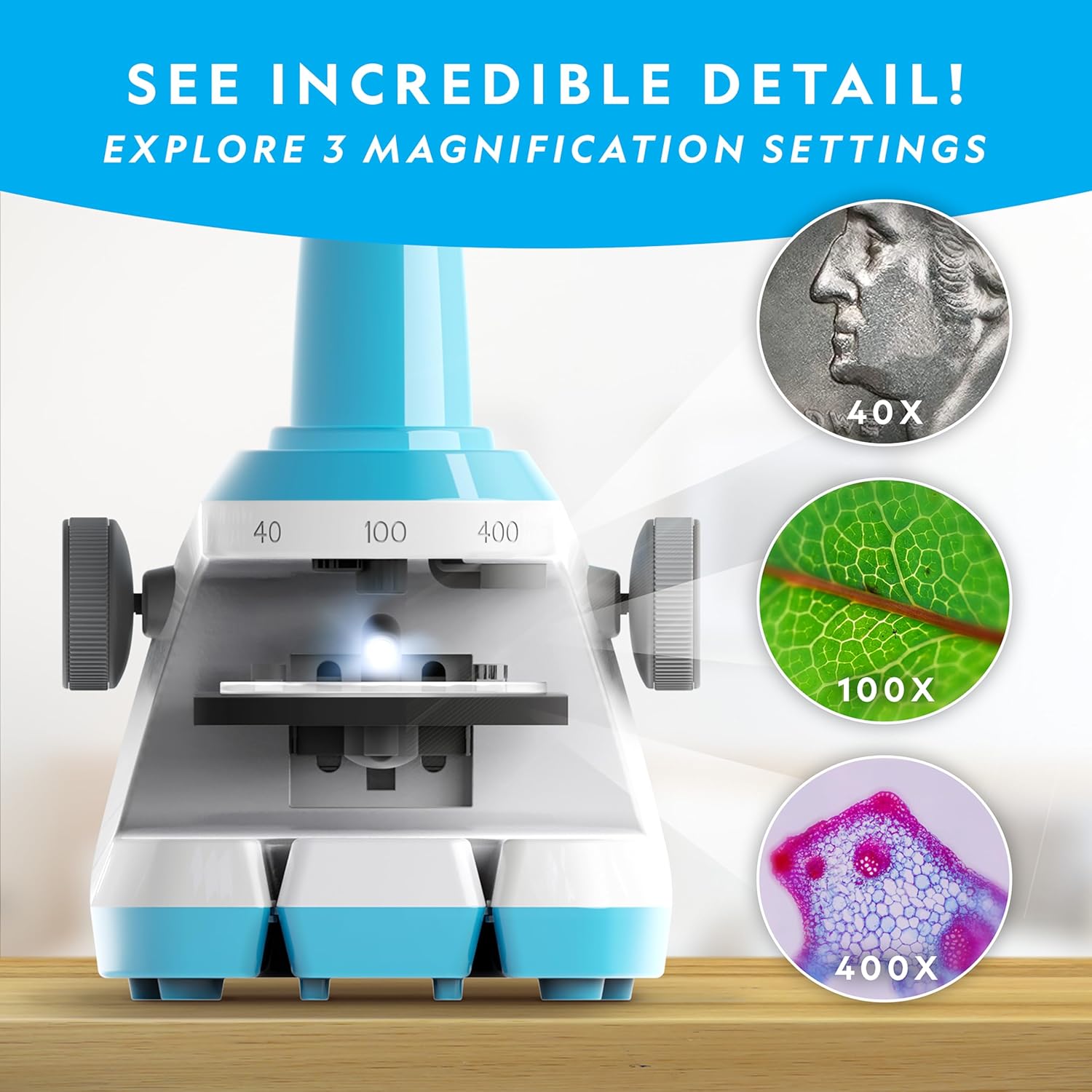 Microscope for Kids Science Kit – Easy-to-Use Educational Microscope with Up to 400x Zoom, STEM Learning Toy for Young Scientists