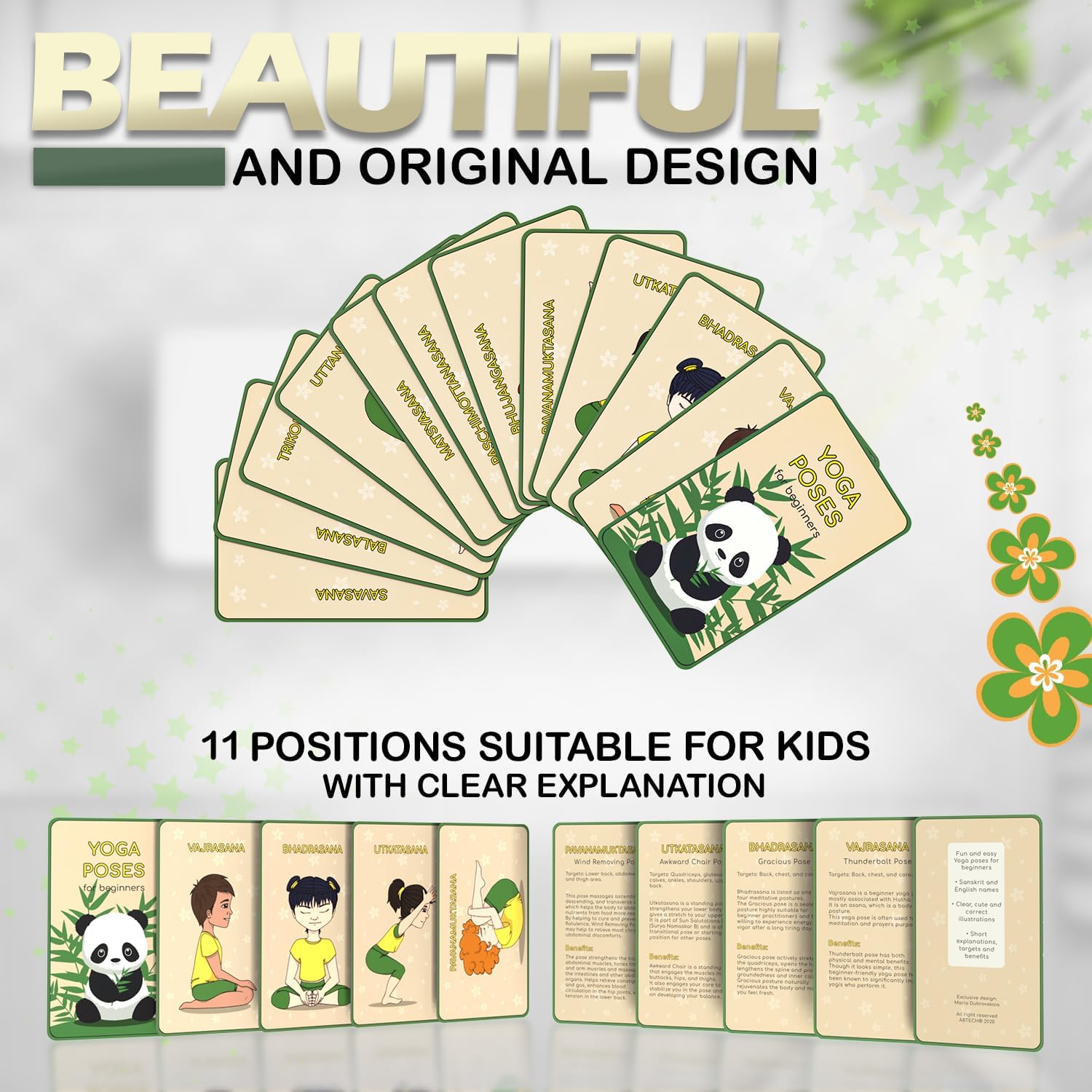 Kids Yoga Mat with 12 Yoga Cards – Fun Fitness & Mindfulness Exercise Set for Flexibility and Balance