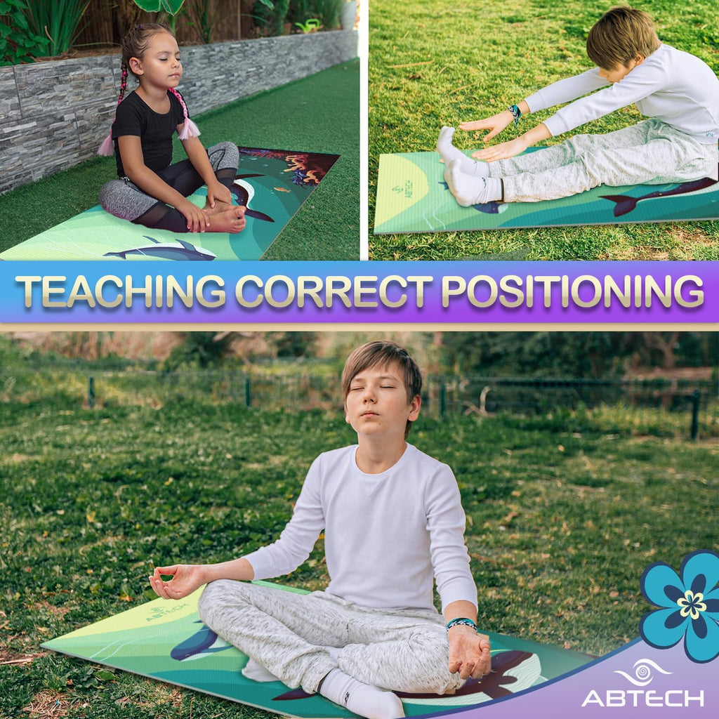 Kids Yoga Mat with 12 Yoga Cards – Fun Fitness & Mindfulness Exercise Set for Flexibility and Balance