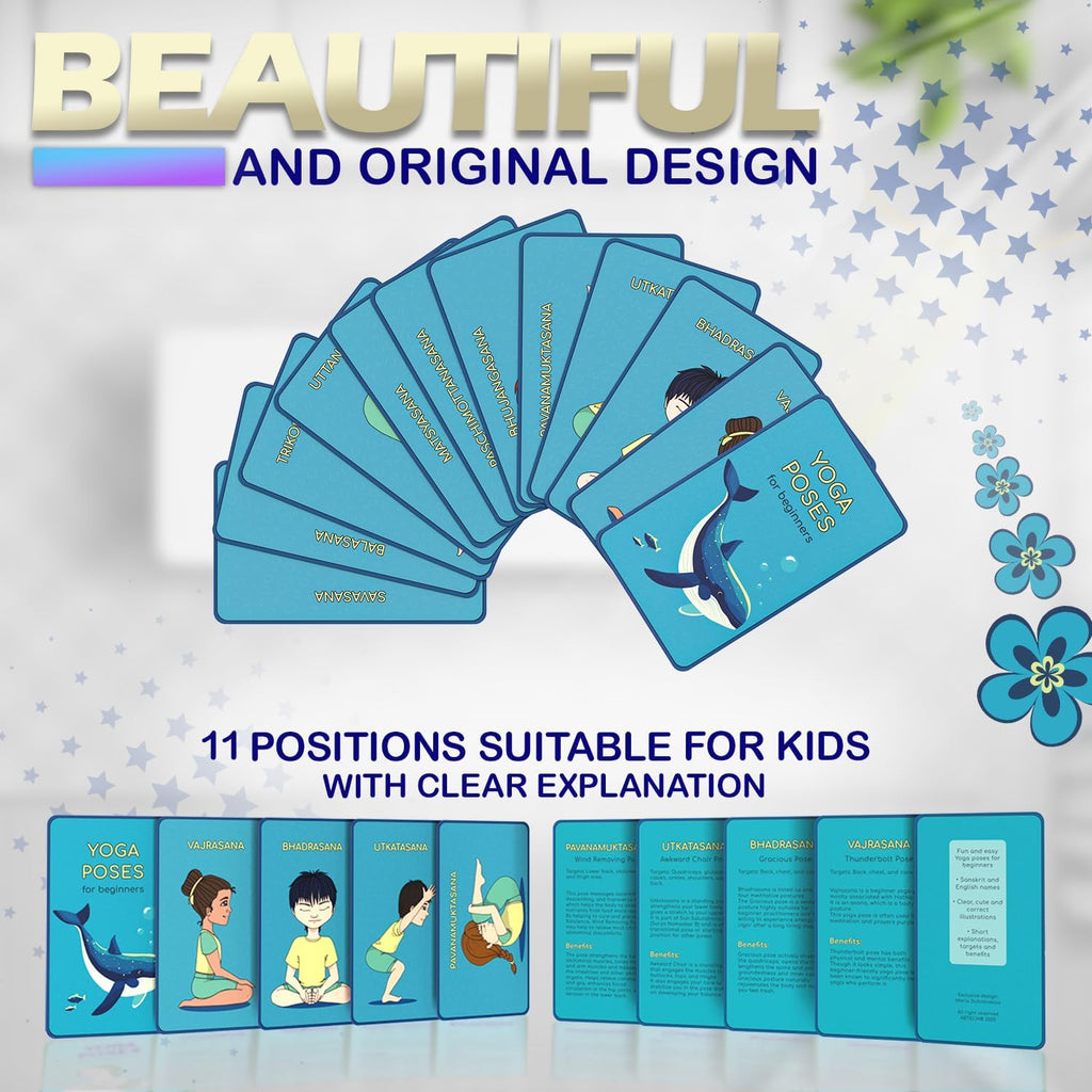 Kids Yoga Mat with 12 Yoga Cards – Fun Fitness & Mindfulness Exercise Set for Flexibility and Balance
