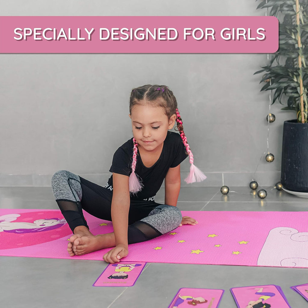 Kids Yoga Mat with 12 Yoga Cards – Fun Fitness & Mindfulness Exercise Set for Flexibility and Balance