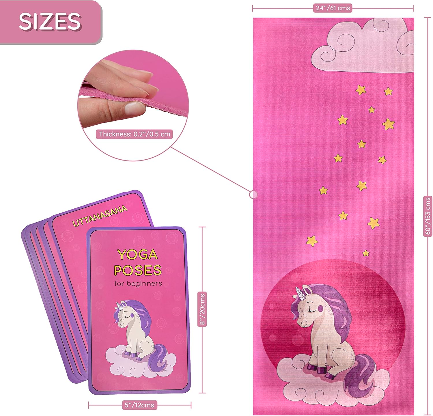 Kids Yoga Mat with 12 Yoga Cards – Fun Fitness & Mindfulness Exercise Set for Flexibility and Balance