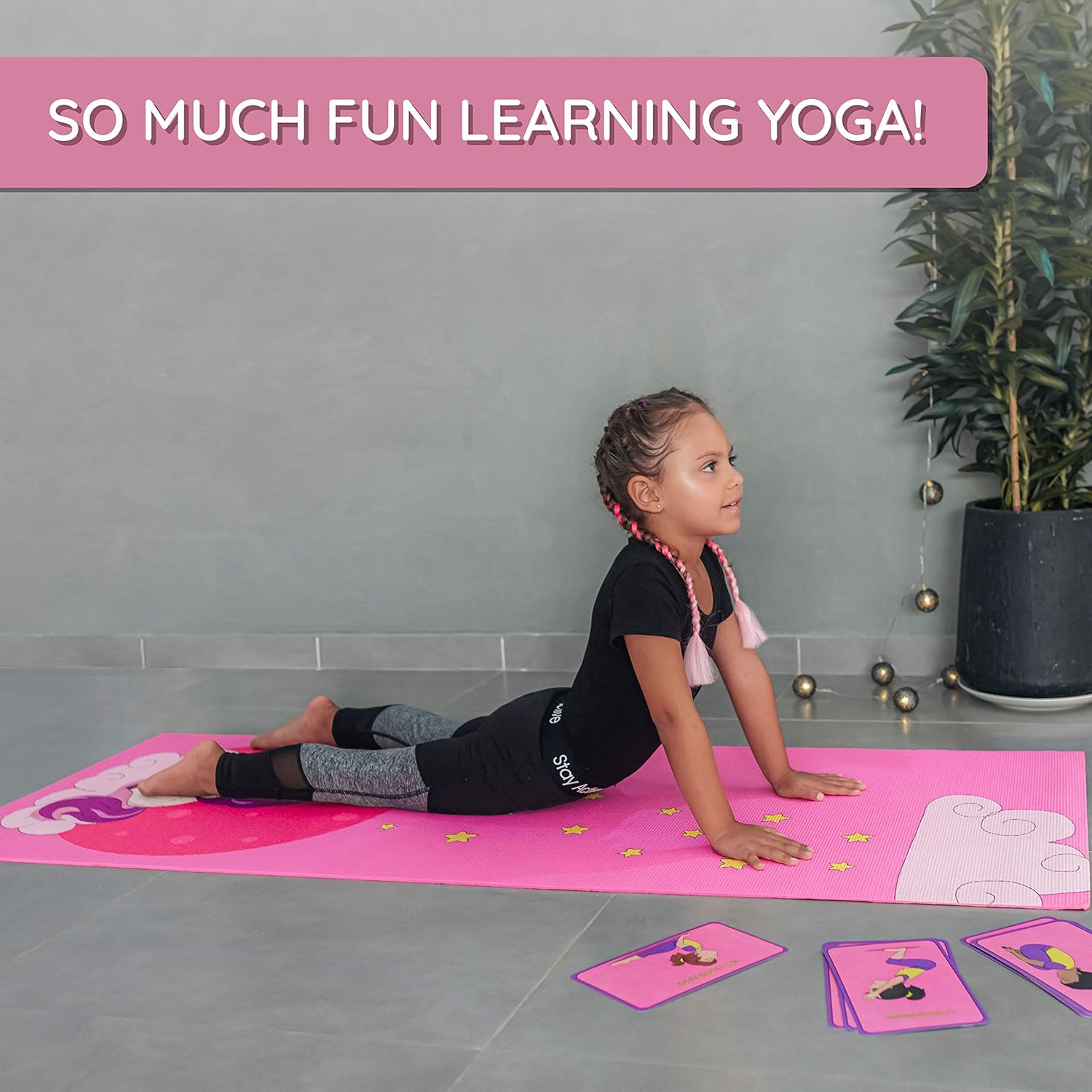 Kids Yoga Mat with 12 Yoga Cards – Fun Fitness & Mindfulness Exercise Set for Flexibility and Balance