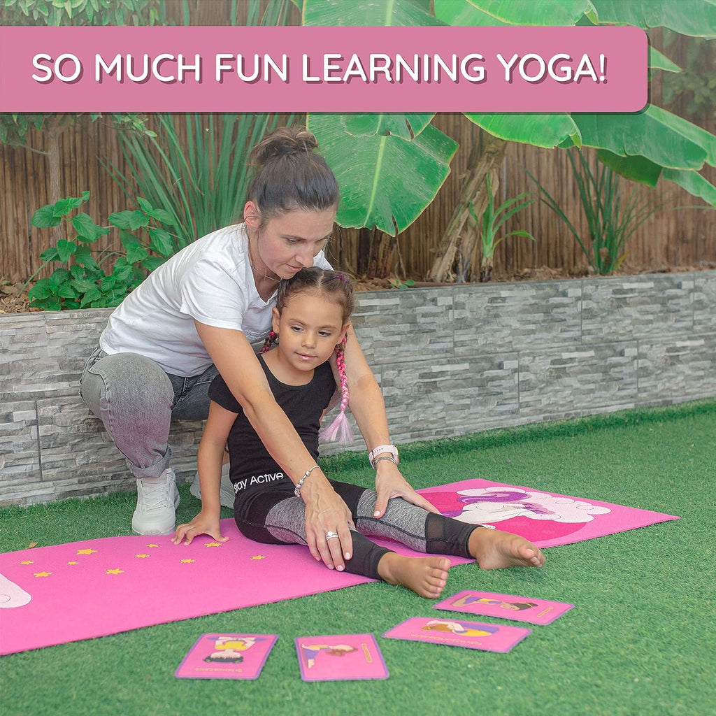 Kids Yoga Mat with 12 Yoga Cards – Fun Fitness & Mindfulness Exercise Set for Flexibility and Balance