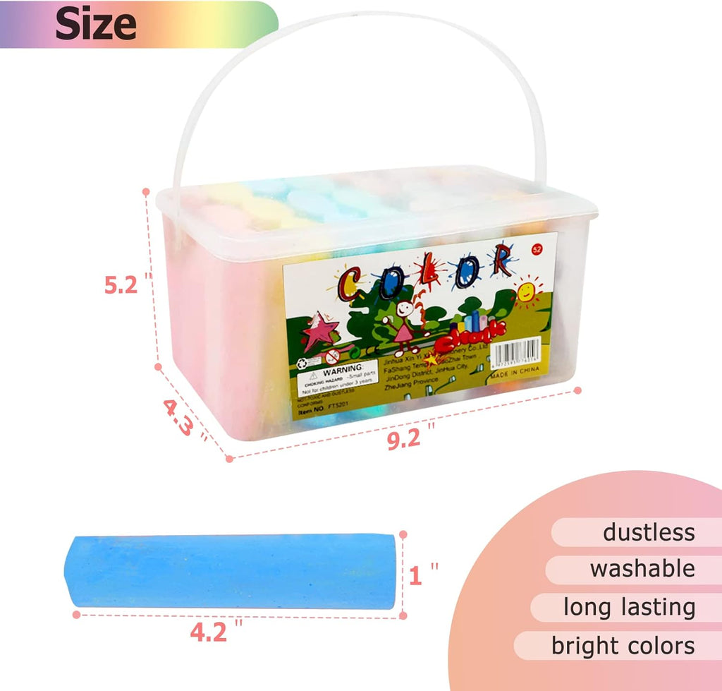 Washable Sidewalk Chalk Set – 52 Pieces, 7 Colors Jumbo Chalk for Kids Outdoor Drawing & Art Fun