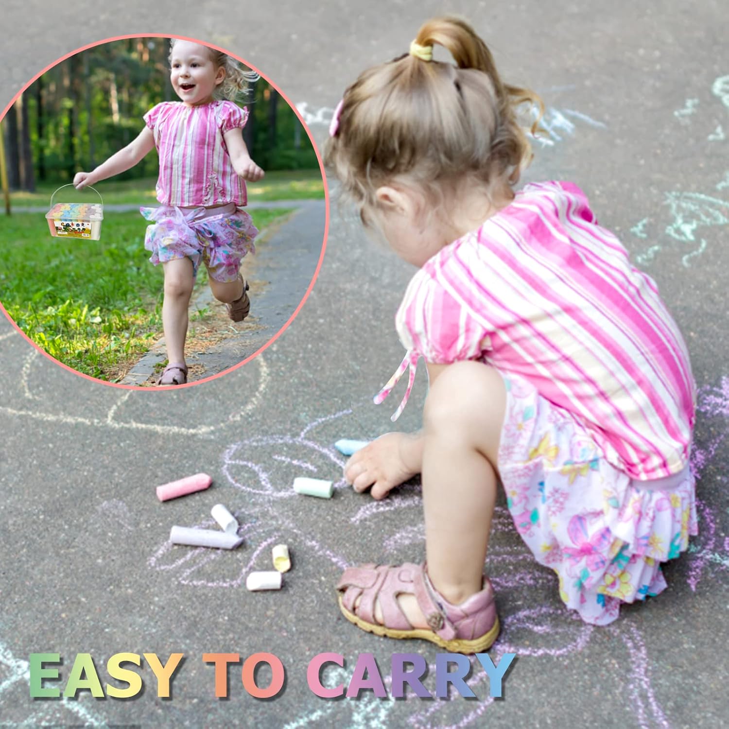 Washable Sidewalk Chalk Set – 52 Pieces, 7 Colors Jumbo Chalk for Kids Outdoor Drawing & Art Fun