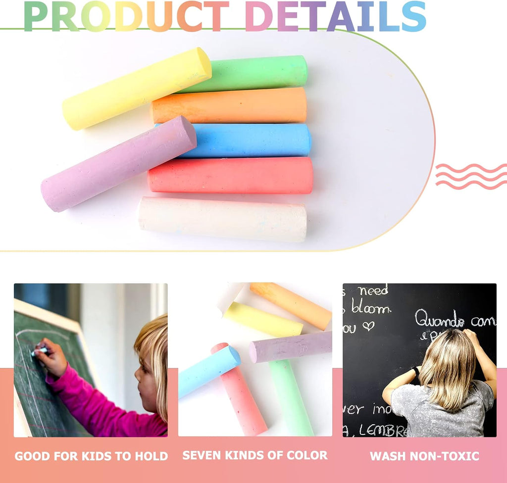 Washable Sidewalk Chalk Set – 52 Pieces, 7 Colors Jumbo Chalk for Kids Outdoor Drawing & Art Fun